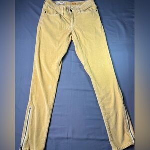 Pilcro And The Letterpress Womens Pale Yellow Zipper Ankle Corduroy pants 28